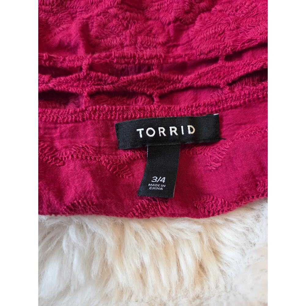 TORRID Crochet Lace Inset Floral Boho Kimono in Red size 3/4 - Picture 4 of 7